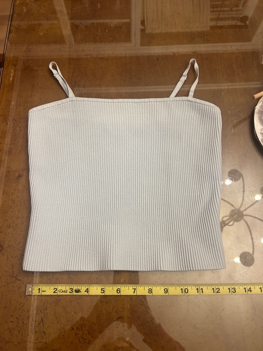 Aritzia babaton Ribbed Square Neck Cami Tank Top - Light Blue sculp knit ribbed